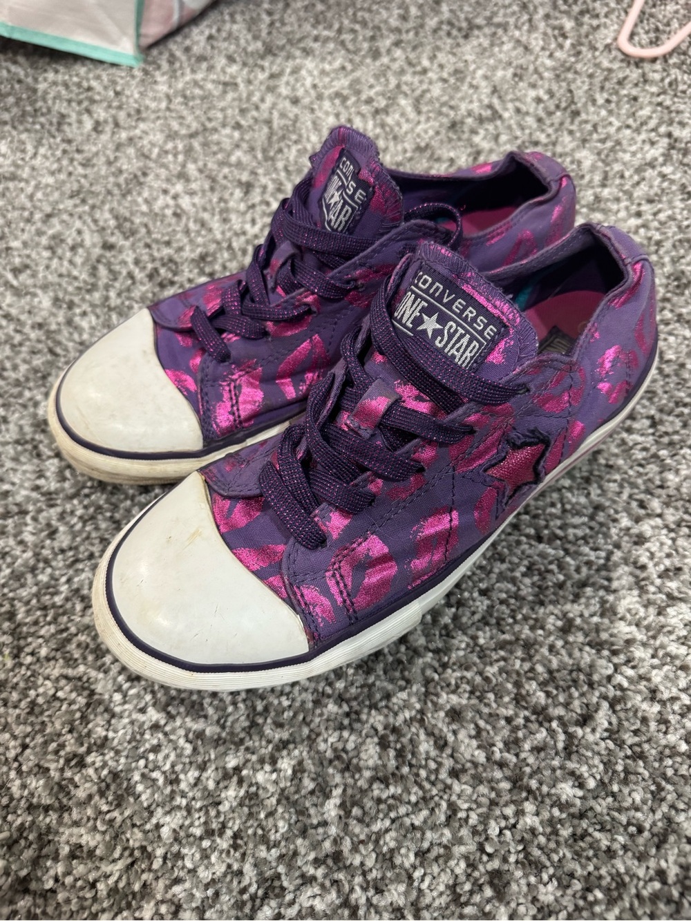 Converse Kids One Star Low Top Sneakers in Purple with Pink Accents